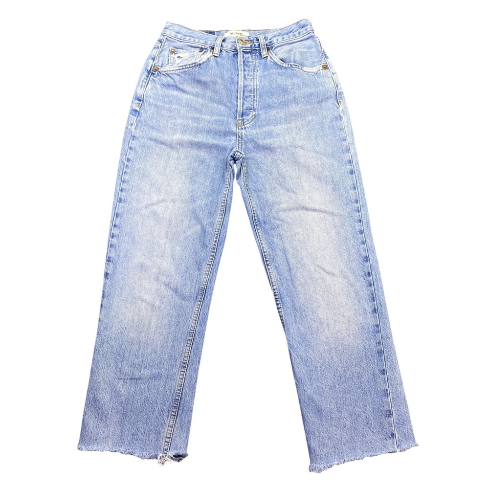 RE/DONE High Rise Straight Leg Jeans Light Wash Raw Hem Size 25 188-3WUHRSV